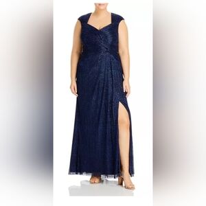 Adrianna Papell Metallic Ballgown Navy 20w!